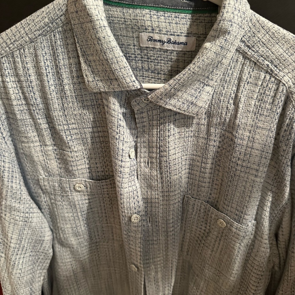Tommy Bahama Blue and White Casual Button Down Shirt